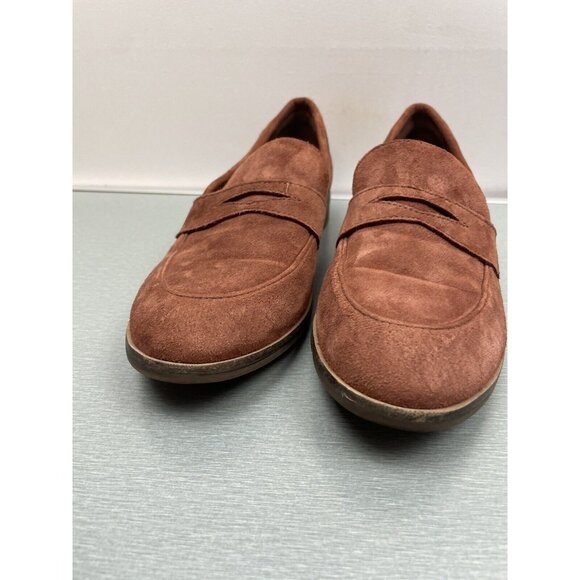 WOMEN'S Clarks Ultimate Comfort Brown Suede Penny Loafers Size 6.5 Flats Shoes - Picture 6 of 15